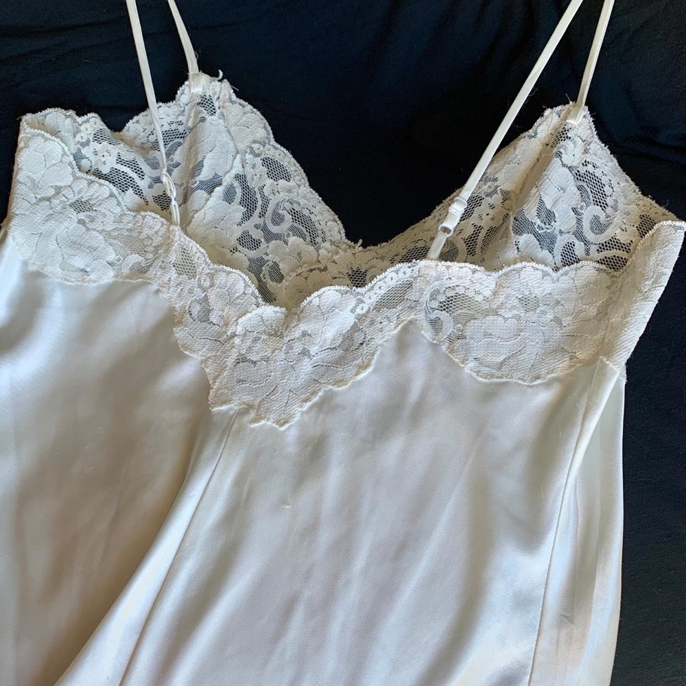 Vintage White Lace-Trim Satin Slip Dress - Women Intimates & Sleepwear - Picture 7 of 9